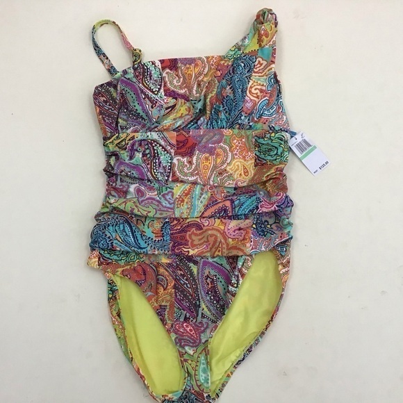 Bleu Rod Beattie Paisley One Piece Swimsuit Padded Cap Multicolor Size 8 NWT